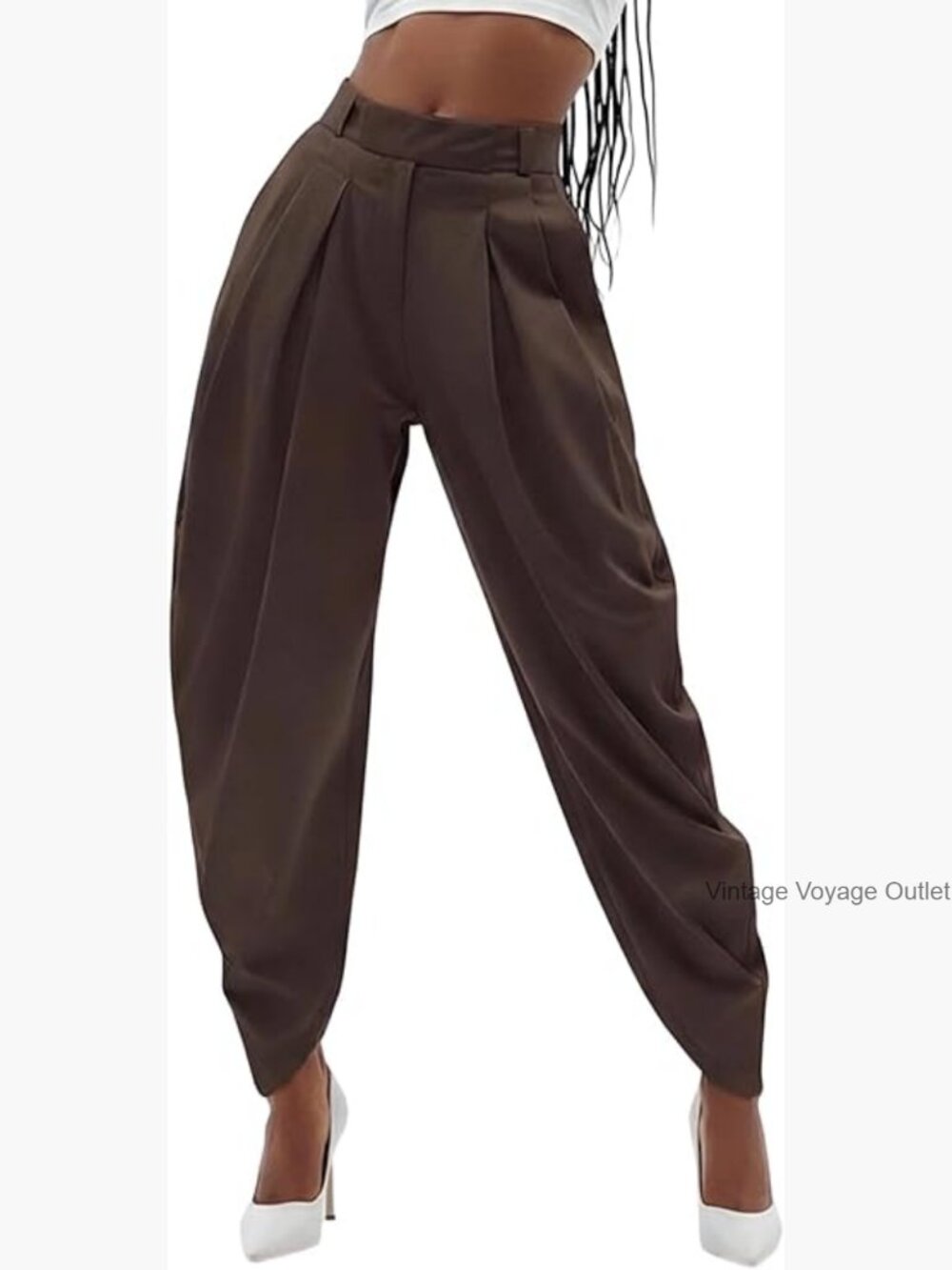 High Waisted Wide Leg Pleated Dress Pants Barrel Harem Slacks Business Casual